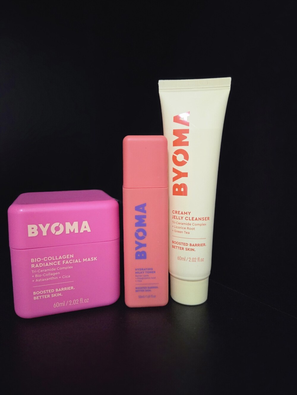BYOMA Skincare 3 Piece Set Bio Collagen Mask Milky Toner Jelly Cleanser NEW